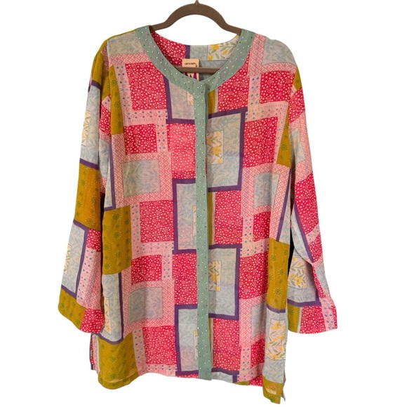 Antthony Tops - NWT Original Antthony Patchwork Button Down Long Sleeve Blouse Beaded Size 1X
